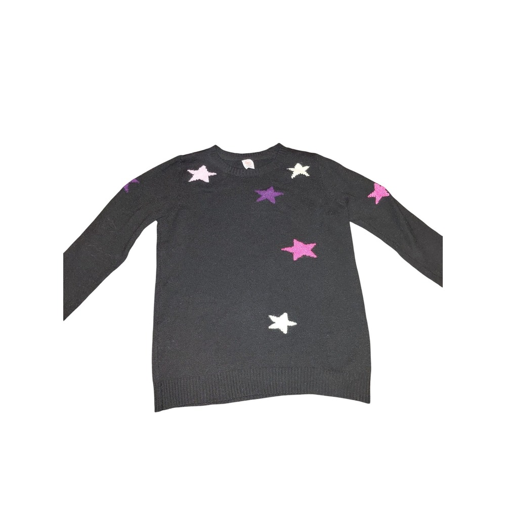 Wonder Nation Girls Black Star Print Knit Sweater XL 14-16 Crew Neck Pullover